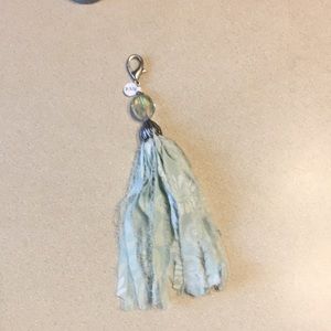 Purse charm light green print iridescent bead tassel pendant
